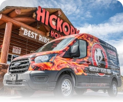 image of a restaurant's wrapped van