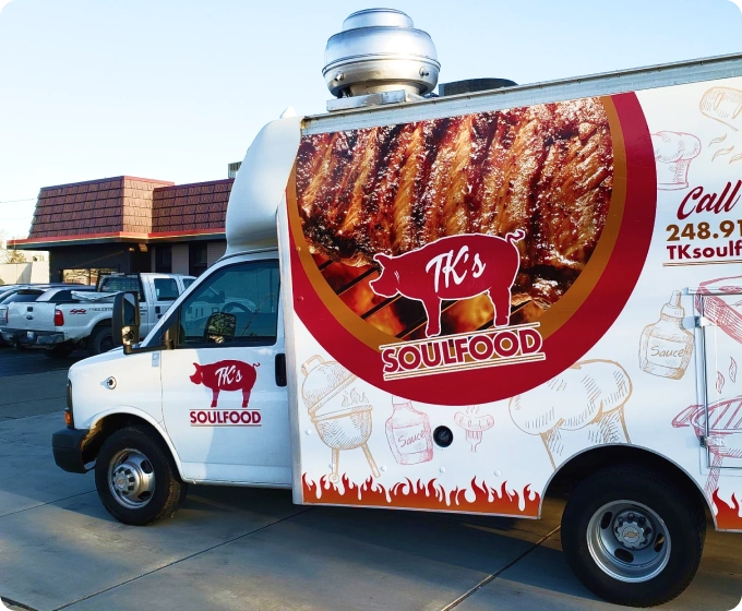 A TK's Soulfood food truck.