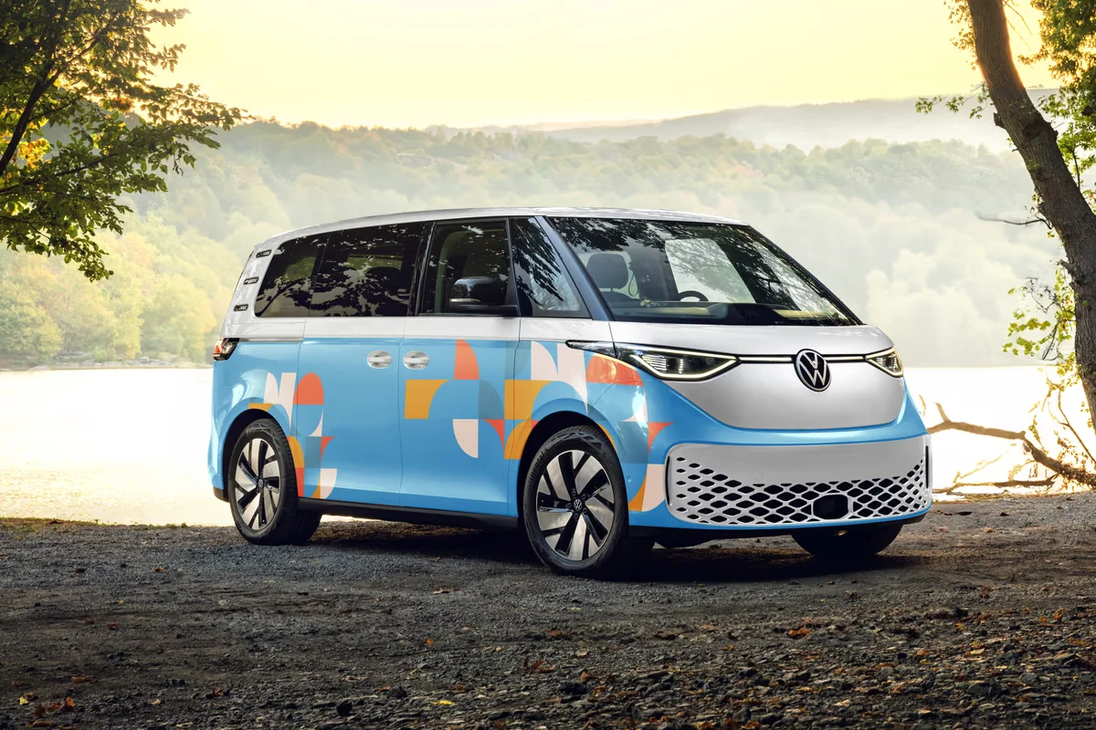 Personal wrap example - VW ID.Buzz with colorful geometric pattern wrap