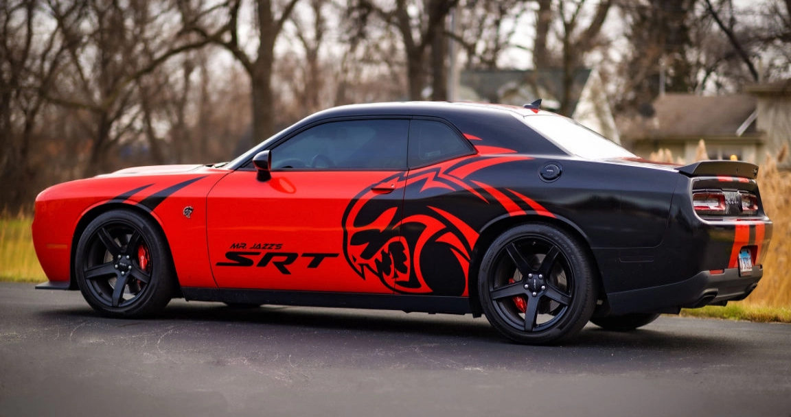 SRT sports car with panther in red and black